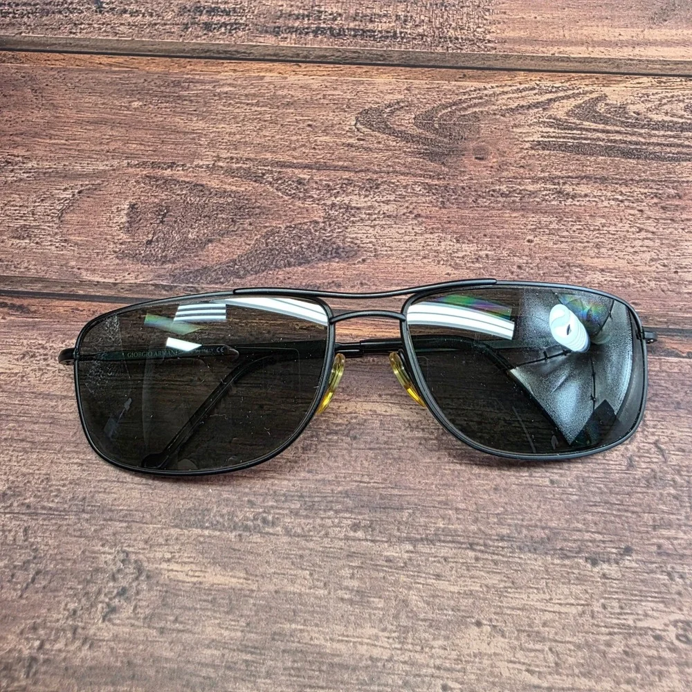 Giorgio Armani 661 706 135 Black Metal Rectangular Sunglasses Made in Italy